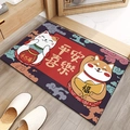 Detailed view of Fortune Cat and Shiba Inu diatoms mat on indoor wood flooring - Joyful And Peaceful Lucky Cat A / 40*60cm (Skin-friendly Velvet)