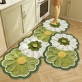 Florale Küchenmatten mit weißen Gänseblümchen-Mustern auf dunkelgrüner rutschfester Matte - 40x60cm (Neu Kieselgur) / Grün Und Weiß
