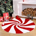 Détail du tapis de sapin de Noël rond à rayures rouges et blanches style menthe poivrée - Imitation cachemire / Rayures Spirales Rouges et Blanches (PTacrylic-1) / 40x40