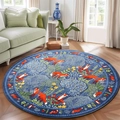 Alfombra redonda azul oscuro con zorros y flores para decoración de salón - 40*40cm / Azul Robin-Falso Cachemir