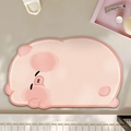 Pink cartoon sleeping pig shaped absorbent diatom mud floor mat for bathroom - 40x60cm / Pink Piggy Style 2