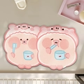 Pink cartoon pig diatom mud bath mat with cute brushing pigs design for bathroom - 40x60cm / Pink Piggy Style 3