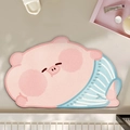 Cute pink pig shaped diatom mud bath mat with blue striped shorts and soft plush texture - Cartoon Pig Style 4 (DY小猪猪-4) / 40x60cm (Diatom Mud Rubber Base)