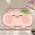 Pink pig cartoon bath mat with green leaf detail and soft absorbent surface texture - Dy Little Pig - 5 / 40*60cm (Skin-friendly Velvet)