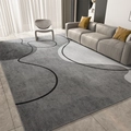 Modern minimalist gray living room rug with abstract black lines and short plush texture - 40*60cm / Gray Abstract Lines