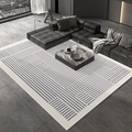 Detail of modern navy blue geometric area rug with white lines on a grey tile floor - 40*60cm / Dark Blue White Lines