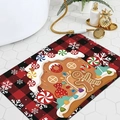 Christmas buffalo plaid bath mat featuring gingerbread houses and sweets on white tiles - Red Black Buffalo Plaid Gingerbread House Style (JQ240709-4) / 40x60cm Diatom Mud