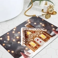 Detailed view of Christmas gingerbread house bathroom mat on white hexagonal tiles - Pink Christmas Tree Warm Gingerbread House Style (JQ240709-5) / 40x60cm Diatom Mud