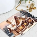 Detail of Christmas gingerbread house bathroom mat on white hexagonal floor tiles - Exquisite Illustration Gingerbread House Bathroom Style (JQ240709-6) / 40x60cm Diatom Mud