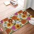 Saugfähige Diatomeenschlamm-Türmatte mit Retro-Gänseblümchen-Mustern auf dem Holzfußboden - Kieselgur / 70er Jahre Retro Floral / 40*60cm