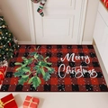 Detail of Christmas doormat with red and black buffalo plaid and Merry Christmas text - Style 12
