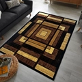 Alfombra moderna con diseño geométrico abstracto en marrón, dorado y negro para salón - Bloques Geométricos Abstractos (Marrón/Oro/Negro) / 40x60cm