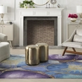 Modern abstract rug with blue and purple fluid ink patterns and golden metallic accents - Ink Light Luxury (Blue/Purple/Gold) / 40*60cm (Skin-friendly Velvet)