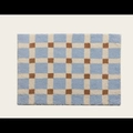 Blue and beige checkered faux cashmere absorbent non-slip rectangular floor mat - Light Blue Checkered Pattern With White Border And Brown Dots