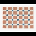 Faux cashmere bathroom mat with geometric grid in dusty pink, cream and blue accents - Brown Checkered Pattern With White Border And Blue Dots