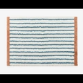 Faux cashmere bath mat with blue horizontal stripes and terracotta edges - Brown-edged Blue Horizontal Stripes
