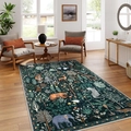 Tappeto rettangolare verde scuro con animali della giungla e motivi floreali - 40x60cm Velluto di Cristallo / Verde Scuro Mondo Animale