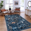 Tappeto rettangolare blu scuro con motivi di animali della foresta come elefanti - Mondo Animale Blu Profondo / 40x60cm Velluto di Cristallo