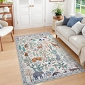 Tappeto rettangolare crema con stampe di animali selvatici e bordo blu - Mondo Animale Beige / 40x60cm Velluto di Cristallo