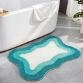 Modern gradient wavy plush rug in white, light green, and teal colors for bathroom - 40*60cm / Lake Blue And Light Green Wave Style(LTG006)
