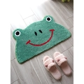 Close-up of green cartoon frog bath mat with plush texture on grey wooden floor - Frog / 40*60cm (Skin-Friendly Surface)