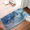 Blue ink marble diatomaceous mud mat with gold lines on wooden floor - Blue Liquid Marble