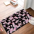 Absorbent diatom mud door mat with pink cherry blossom pattern on black background - Cherry Blossom