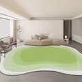 Detail of green irregular rug showing soft faux cashmere texture and white abstract lines - Green