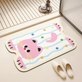 Tapis de bain irrégulier en terre de diatomée avec motif chat rose et vagues - 40*60cm / Terre de Diatomée / Chat Rose Chanceux