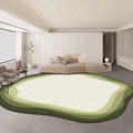 Detail of multi-toned green wavy edge faux cashmere rug in a modern living room - Irregular Geometric