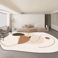 Detail of minimalist faux cashmere rug featuring abstract shapes in cream and brown - Line Style 1