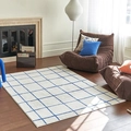 Tappeto moderno stile cashmere a quadri blu su bianco per un soggiorno elegante - 80*120cm / Quadri blu