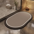 Detail view of oval absorbent bathroom mat with geometric design on marble floor - Xiashu Oval / 40*60cm (Skin-friendly Velvet)