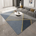 Modern geometric area rug with grey and blue color blocks and golden line accents - 40*60cm / Gray Blue With Gold Lines