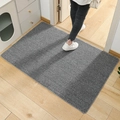 Zerbino rettangolare grigio scuro stile sisal con trama su pavimento in legno chiaro - 40*60cm (Base Lavabile Effetto Sisal) / Intreccio Ananas-Grigio
