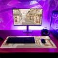 Detail of RGB gaming desk mat with Japanese street scene art and red LED light edges - Syt827 Mouse Pad - 10 / 30*70cm (new Diatom Mud)