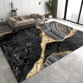 Détail d'un tapis en marbre luxueux avec motifs abstraits noir gris et or pour le salon - Motif de Marbre 13