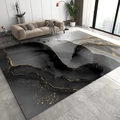 Détail d'un tapis moderne en marbre avec motifs abstraits noir et or fluide - Motif de Marbre 16