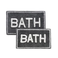 Detailed view of two dark grey faux cashmere bath mats featuring white BATH lettering - 822 Road-10 / 40*60cm (Skin-Friendly Surface)