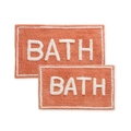 Detailed view of two-piece orange faux cashmere bath mats with white BATH lettering - 822 Fryrd-12 / 40*60cm (Skin-Friendly Surface)