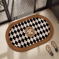 Détail du tapis rétro en terre de diatomée à damier avec motif de marguerite - Terre de Diatomée / Marguerite Noire et Blanche (Ovale)