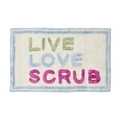 Detail of tufted bathroom rug featuring colorful LIVE LOVE SCRUB text and blue border - 822 Road-13 / 40*60cm (Skin-Friendly Surface)