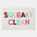 Close-up of SQUEAKY CLEAN tufted lettering on plush cream bathroom floor mat - 822 Road-14 / 40*60cm (Skin-Friendly Surface)