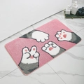 Pink faux cashmere bathroom mat with cute cat paw patterns on white marble floor - Small / Imitation Cashmere / Pink Cat Paw (MJXKT325-3)