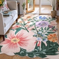 Tapis floral en faux cachemire avec bords festonnés et motifs de fleurs colorés - Faux Cachemire (40x60cm) / Rose