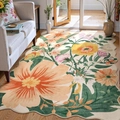 Détails des bords festonnés et des motifs floraux sur ce tapis épais effet cachemire - Faux Cachemire (40x60cm) / Beige