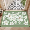 Absorbent diatomite bath mat with white floral pattern on green background for home - 40x60cm / Bordeaux Flower