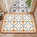 Floral diatomaceous mud mat with bohemian patterns on a wooden floor in a cozy room - 40x60cm / Flower Field Cat