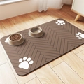 Waterproof pet feeding mat with paw prints and herringbone pattern on light wood floor - 30*40cm / Skin-Friendly Fleece / Dark Brown (Dog Mat-14)