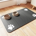 Close-up of waterproof pet feeding mat with white paw prints and herringbone texture - 30*40cm / Style 15
